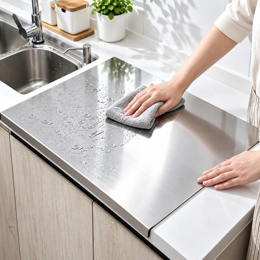 1pc Stainless Steel Cutting Board, Kitchen Essential - Large Stainless Steel Cutting Board With Lid And Non-Slip Pad, Suitable For Countertop, Can Cut Meat, Vegetables, Bread And Baking, Kitchen Accessory