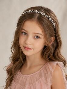 1pc Kids Crystal Flower Headband, Elegant Rhinestone Vine Hair Band For Girls, Princess Hair Accessory For Pageant, Birthday, Holiday Party, Photos - Mixed color - View 7