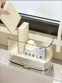 1pc Multifunctional Sink Drain Rack, Countertop Storage Box, Suitable For Sponge, Soap, Brush, Towel, Kitchen Sink Accessory, Dishcloth Holder, Compact Design, Easy To Clean, Durable Plastic, Home Decor Sponge Rack, Gift For Boyfriend, Men's Gift Floating Shelf, Christmas Gift - Multicolor - View 6