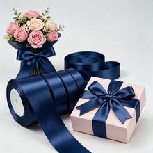 25 Yards/Roll Deep Blue Satin Polyester Ribbon, Suitable For DIY Weaving Hair Accessories, Clothing, Bags, Floral Arrangements, Gift Boxes, Weddings, Christmas, Mother's Day, Birthdays And Various Holiday Party Decorations - Navy Blue - View 1