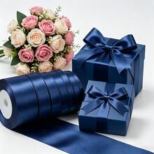 25 Yards/Roll Deep Blue Satin Polyester Ribbon, Suitable For DIY Weaving Hair Accessories, Clothing, Bags, Floral Arrangements, Gift Boxes, Weddings, Christmas, Mother's Day, Birthdays And Various Holiday Party Decorations - Navy Blue - View 3