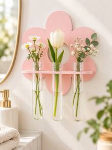 1pc/2PCS Flower Shaped Wall Hanging Test Tube Display Rack, Cute Light Pink Style Hanging Vase Decor, Suitable For Plant Cultivation, Bedroom, Dorm, Home Wall Decoration - A - View 7