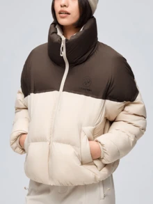 CAMEL CROWN Women's 90% Down Short Stand Collar Down Jacket, Autumn Winter Warm High Fill Power Anti-Static Coat - Light Khaki/Truffle Brown - View 1