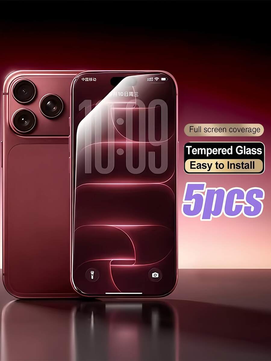5Pcs Full Coverage Clear Tempered Glass Screen Protector, HD Anti-Scratch Easy Install Phone Glass Film Compatible With IPhone Duo/18/18 Pro/18 Pro Max/17/16/15/14/13/12/11