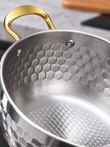 3-Piece Silver Lidded Double-Handle Soup Pot Set, Hammered Hexagonal Texture With Riveted Handle Details, Nestable Kitchen Cookware, Suitable For Cooking Soup, Pasta And Stew, Home Daily Cooking Cookware Set, Induction Cooktop Compatible - View 3
