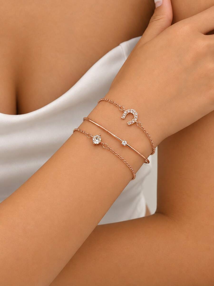 Women's Exquisite Layered Chain Bracelet, Rose Gold, Sparkling Pendant, Minimalist Fashion Daily Versatile Accessory - Rose Gold - View 1