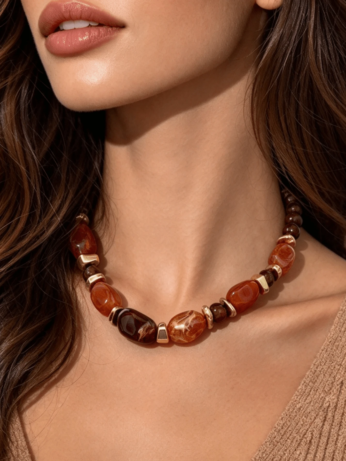 1pc Fashionable Vintage Exaggerated Bohemian Style Thick Multi-Color Acrylic Beaded Necklace For Women
