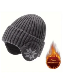 2pcs Unisex Thick Fleece Knit Winter Hat - Snowflake Pattern Design, 100% Polyester, Mixed Color, Dry Clean Only, Warm Ear Protection - Multicolor - View 3