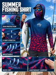 Men's Summer Fishing Hoodie Sailing Shirt Face Cover Neck Guard Hunting Sports Shirt High Performance Fishing Gear Beach Top Climbing Uniform Fishing Shirt - Royal Blue - View 1