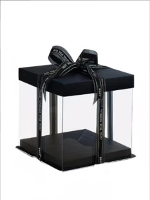 1pc Transparent Gift Box - Artificial Rose Bear Packaging Box - DIY PVC Transparent Gift Box - Wedding And Birthday Decoration (Includes Ribbon) - Black - View 8