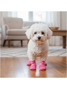 4pcs Waterproof Dog Shoes, Anti-Slip Paw Protector Boots With Soft Sole, Washable & Reusable Pet Booties For Small Dogs & Puppies, Rain, Snow & Hot Pavement - Multicolor - View 6