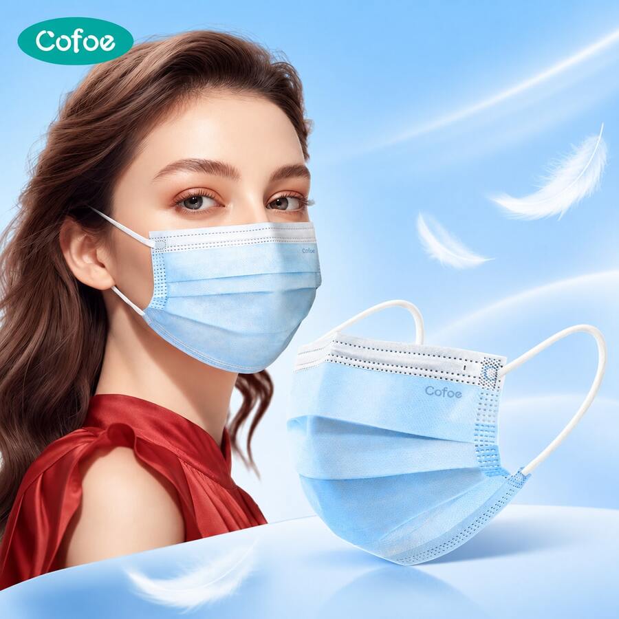 Cofoe Face Mask, 50pcs Blue Disposable Masks, 3-Ply Non-Woven Fabric Protective Masks, With Elastic Ear Loops, Breathable Dust-Proof, Suitable For Adults - View 1
