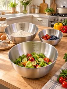 3/1pc Large Stainless Steel Measuring Mixing Bowl, Rust-Proof, Suitable For Salad, Cooking And Baking - View 2