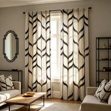 2pcs Digital Printed Curtains, Gray & Black Wave Geometric Pattern, Modern Industrial Style, Suitable For Living Room, Bedroom, Office Decoration - Multicolor - View 10
