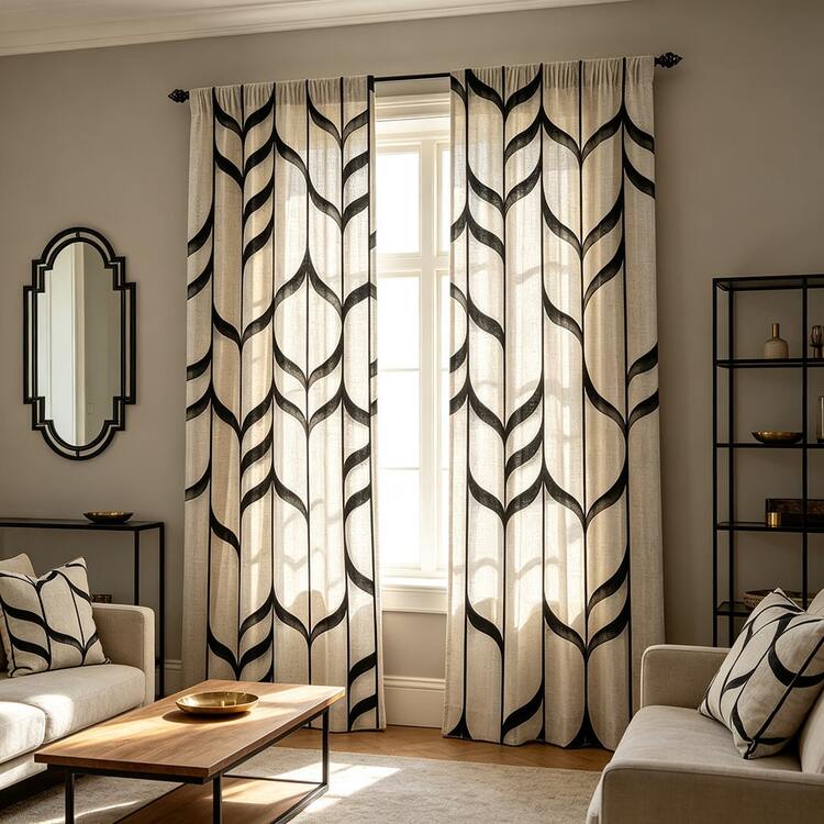 2pcs Digital Printed Curtains, Gray & Black Wave Geometric Pattern, Modern Industrial Style, Suitable For Living Room, Bedroom, Office Decoration - Multicolor - View 10