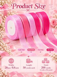 Pink Series Transparent Organza Ribbon Set, Suitable For Gift Wrapping, Bouquet Decoration, Valentine's Day Birthday Party DIY Bow Handmade Decoration, Comes With Shiny Chiffon Fabric Ribbon - Pink Tones - View 7