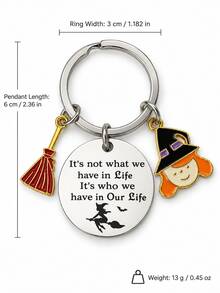 Halloween Witch Hat & Broom Keychain, Engraved Quote Stainless Steel Key Ring, Best Friend Bag Pendant Gift - Multicolor - View 5