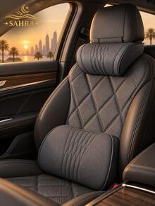 SAHRA 1pc Luxury Nappa Leather Car Neck Pillow, Breathable Perforated Design With Exquisite Embroidery, Built-In Memory Foam Ergonomic Support, All-Season Car Interior Accessory, Suitable For Most Car Models For Long-Distance Driving - A - View 2