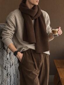 1pc Men's Soft Knitted Warm Solid Color Versatile Minimalist Casual Scarf - Multicolor - View 4