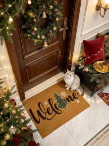 1pc Christmas Welcome Mat, Faux Coconut Fiber Material, Thick And Easy To Clean, Door Mat, Small Rug, Welcome Mat, Outdoor Door Mat, Kitchen Rug, Home Decor, Area Rug, Garden Rug, Washable Rug - Multicolor - View 4