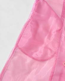 ChicMe Women's Transparent Mesh Long Sleeve Jacket, Belted Button Long Trench Coat, Outdoor Wear - Watermelon Pink - View 9