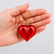 Red Heart & Round Ball Ornament Set, Glass & PVC Hanging Baubles, Glossy & Matte Dual Finish Valentine Christmas Hanging Decorations, Reusable Festive Pendant For Christmas Tree, Wreath, Gift Box, Holiday Home Party Decor Supplies - 12-pack Christmas Ornaments - View 8