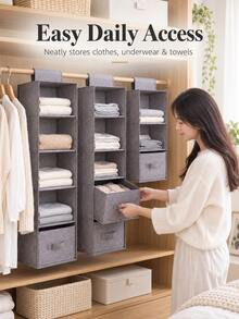 Multi-Layer Non-Woven Hanging Storage Bag, Closet Hanging Storage Bag, Multi-Function Storage Bag - Grey - View 2