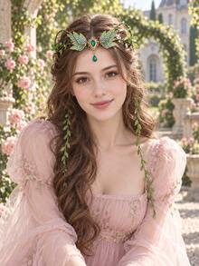 Green Rhinestone Fairy Wings Leaf Vine Headband, Bridal Hair Accessory, Women's Headband, Suitable For Weddings And Bachelorette Parties - Green - View 3