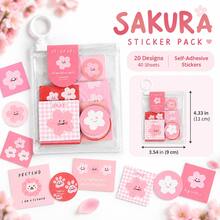 Expression Story Series Adhesive Sticker Pack, Cartoon Food Stickers, Hand-Drawn Fruit Stickers, Cherry Blossom Pink Floral Element Planner Stickers, DIY Decorative Stickers - Multicolor - View 1