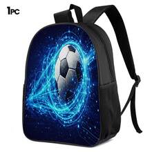 Blue Light Effect Soccer 2D Print 3 Pieces Set, Side Elastic Mesh Pocket Water Bottle Holder, Wide Thick Breathable Adjustable Shoulder Strap, Fashion Sporty Style Commute Travel Picnic Daily Storage Bag - Printed Bag - View 13