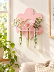 1pc/2PCS Flower Shaped Wall Hanging Test Tube Display Rack, Cute Light Pink Style Hanging Vase Decor, Suitable For Plant Cultivation, Bedroom, Dorm, Home Wall Decoration - A - View 6