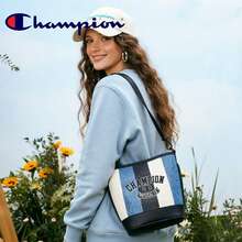 Champion Striped Woven Embroidered Vintage Collegiate Style Large Capacity Shoulder Bag With Adjustable Strap For Commuting - Blue - View 2
