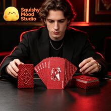 Red Grid Pattern Playing Cards.Red Foil Playing Cards, Red Grid Poker Cards, White Core Paper Playing Cards, Luxury Poker Cards, Magic Playing Cards, Collectible Playing Cards, Party Game Cards - Multicolor - View 9