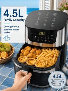 SMEG is gems 4.5L 氣炸鍋，1400W 附視窗，印有 9 種食物的時間與溫度指南，7 種烹飪預設與數位觸控控制 - 銀色 - 查看 3