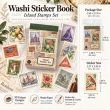 Mountain & Sea Series Washi Sticker Book, Vintage Postage Stamp Stickers, Butterfly Specimen, Old Ticket, Botanical Illustration Element Planner Stickers, DIY Decorative Stickers - Multicolor - View 4