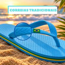 Chinelo Azul Claro Brasil Logo Bandeirinha Listras Feminino Praia Piscina Confortável Confortável Casual  básico  Casual  Praia    Listras laterais    Chinelos  Praia  Férias  Casa - Azul claro - Visão 8
