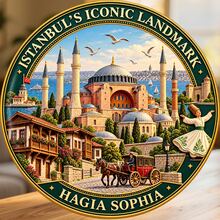 Istanbul Hagia Sophia With A Traditional Street Scene Fridge Magnet, A Cherished Landmark Travel Keepsake For All Metal Surfaces Throughout The Home - A - View 1