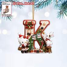 Panini Hello Kitty & Rabbit 26 Letters 2D Flat Acrylic Christmas Hanging Decor, Personalized Letter Ornament, Christmas Tree Pendant, Holiday Home Party Car Interior Decoration Gift - Multicolor - View 10