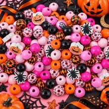 130pcs Halloween Wooden Beads, Suitable For DIY Halloween Bracelets, Necklaces, Pendants, Wreath Decorations, Phone Charms, Keychains - Multicolor - View 1