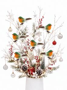 5/3/1pc-Artificial Cotton Bird, Christmas Decoration, Christmas Home Decor, Christmas Holiday Decoration, Christmas Party Decoration, Christmas Tree Decoration, Rustic Farmhouse Christmas Decor, Suitable For Christmas Tree, Gift Wrapping, Christmas Wreath Decoration, Christmas Tree Decoration, Suitable For Yard Decoration, Flower Pot, Balcony, Christmas Tree, Indoor Outdoor Holiday Decoration - Multicolor - View 1