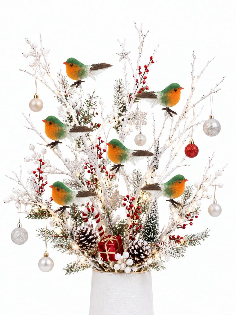 5/3/1pc-Artificial Cotton Bird, Christmas Decoration, Christmas Home Decor, Christmas Holiday Decoration, Christmas Party Decoration, Christmas Tree Decoration, Rustic Farmhouse Christmas Decor, Suitable For Christmas Tree, Gift Wrapping, Christmas Wreath Decoration, Christmas Tree Decoration, Suitable For Yard Decoration, Flower Pot, Balcony, Christmas Tree, Indoor Outdoor Holiday Decoration - Multicolor - View 1