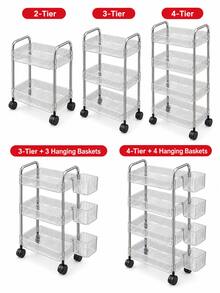 1pc Transparent Mobile Cosmetic Storage Cart, Large Capacity Multi-Functional Bathroom Supplies Display Rack, Bathroom Accessories Storage Shelf, Cosmetic Organizer Rolling Cart, Movable Storage Rack, Suitable For Office, Bathroom - Clear - View 6