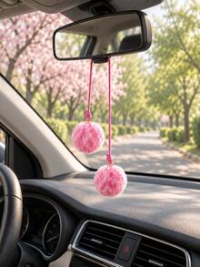 1pc Leopard Print Fur Ball Car Interior Rearview Mirror Hanging Ornament, Personalized Car Interior Decor Pendant - A - View 2
