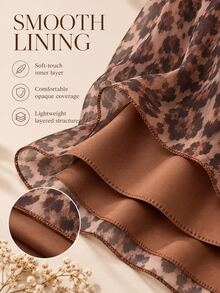 Plus Size Elegant Leopard Print A-Line Dress, Round Neck Puff Sleeve, Loose Flowy Dress, Suitable For Church, Vacation, Formal Occasions - Brown - View 7