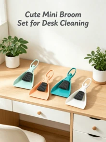 1 Set Mini Desktop Broom And Dustpan (Includes 1 Brush And 1 Dustpan): Suitable For Home, Kitchen, Bathroom, Bedroom, Office, Dining Area And Other Daily Use. Perfect Christmas Or Halloween Gift. - Multi-color - View 2