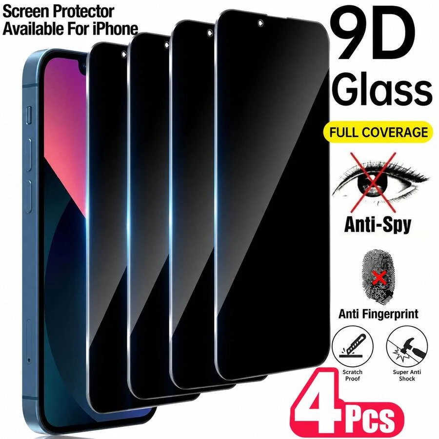 CASECOPS 4片裝 9H+ 鋼化玻璃防窺螢幕保護貼 全螢幕覆蓋 適用於 iPhone 18 Pro Max/18 Pro/17 Pro Max/17 Air/17/17 E/16 Pro Max/16 Plus/16E/15 Pro/14 Pro Max/13 Pro/13/12/11 Pro,防窺保護玻璃,防指紋,9H 硬度,防震,完美黏貼,居家日常辦公手機配件防窺螢幕保護貼 - 4pcs - 查看 1