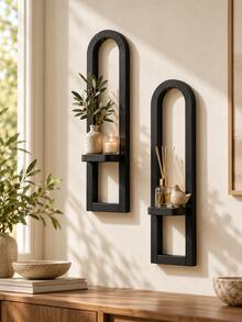 1pc/2pcs Wall Decor Floating Shelf Arch Wall Mounted Display Shelf Modern Minimalist Black Storage Rack Home Decoration Organizer For Living Room Bedroom Entryway Office Bathroom Candle Plant Photo Display - Black - View 9