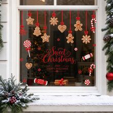 1pc Sweet Christmas Gingerbread Man Static Window Sticker, Candy Cane Snowflake Home Holiday Door & Window Decor - Multi-color - View 2
