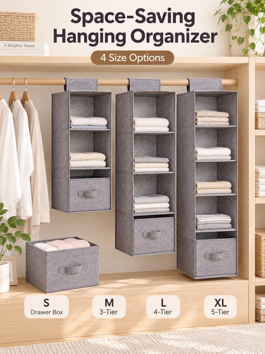 Multi-Layer Non-Woven Hanging Storage Bag, Closet Hanging Storage Bag, Multi-Function Storage Bag - Grey - View 1