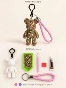 1pc DIY Rhinestone Bear Keychain Kit,Sparkly Bead Art Pendant With White Wrist Lanyard, Rhinestone Tray And Dotting Pen, Handmade Bag Charm Accessory For Craft Projects, Key Ring Decoration, Birthday Gift, Party Favor And Holiday Gift - Diamond DIY Kit - View 12